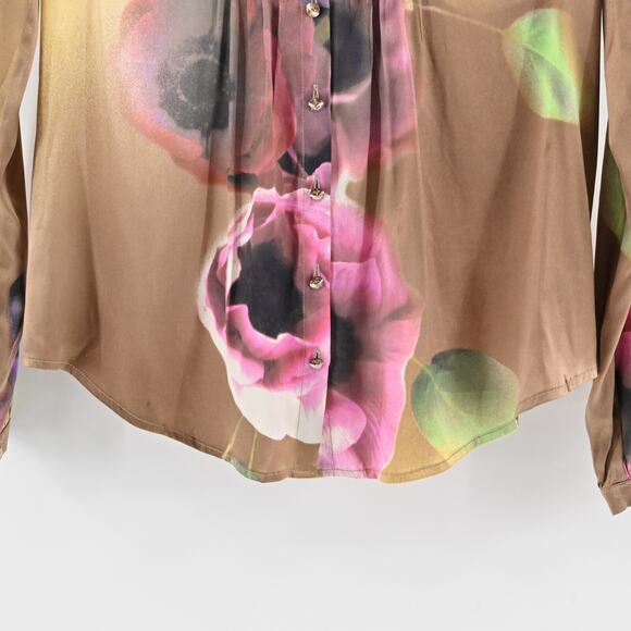 Vtg Y2k ROBERTO CAVALI Womens Silk Top Size 8 Floral Satin V Neck Button Fairy - Picture 10 of 13